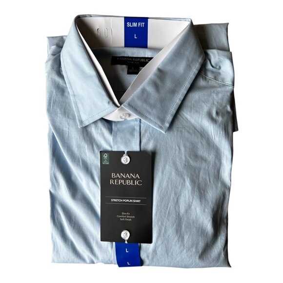 Banana Republic Men's Stretch Poplin Dress Shirt Slim Fit Blue Size L - Picture 15 of 15